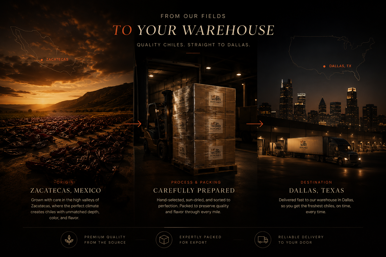 From our fields to your warehouse — Zacatecas to Dallas route