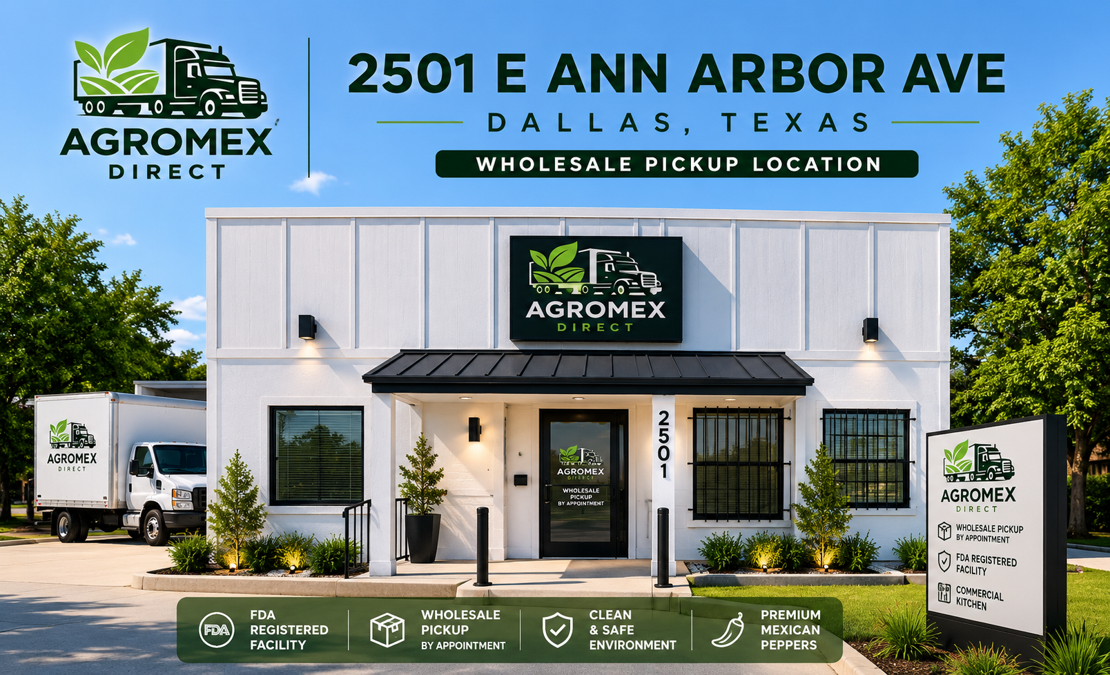 AgroMex Direct pickup location — 2501 E Ann Arbor Ave, Dallas, Texas
